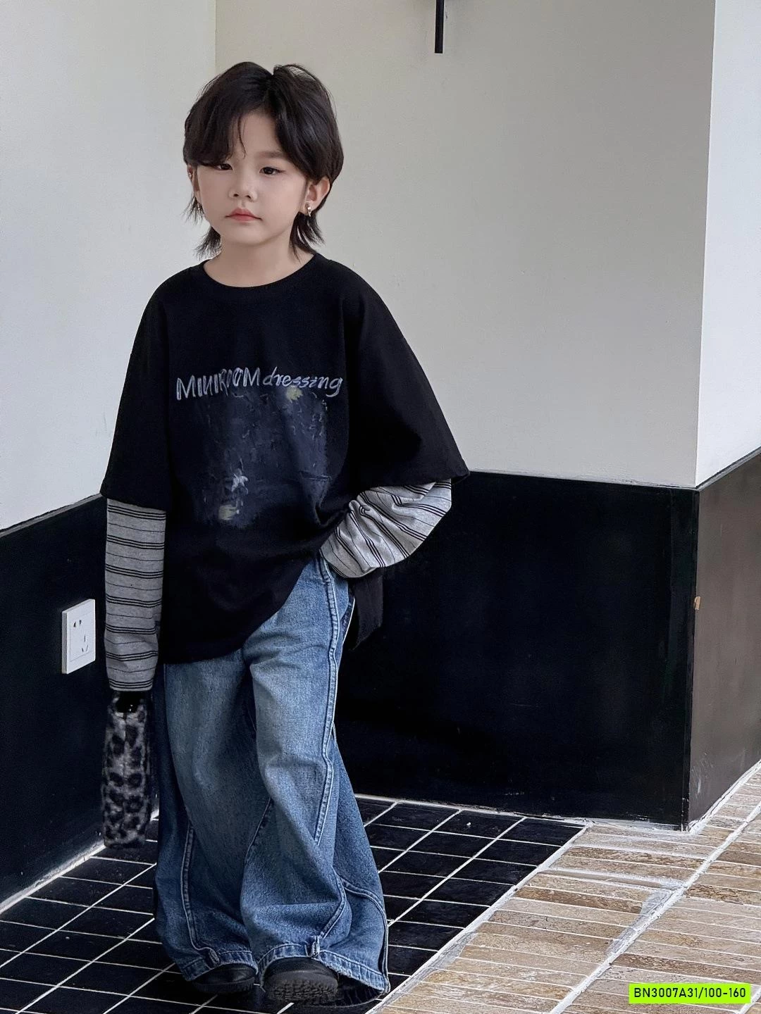 ÁO THUN GIẢ 2 LỚP PHỐI TAY KẺ