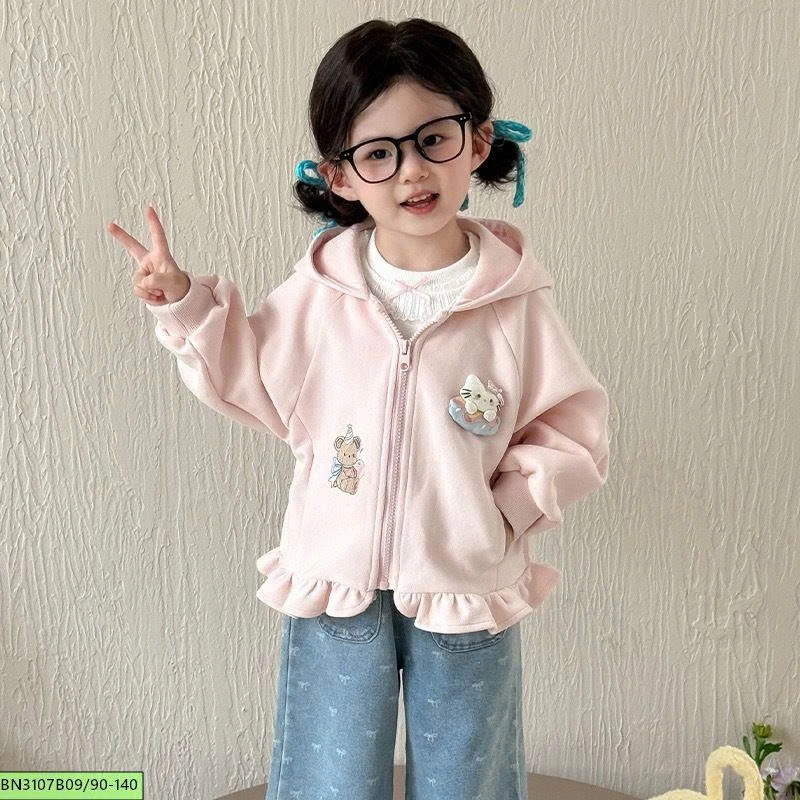 ÁO KHOÁC NỈ BÈO PHỐI QUẦN JEAN ỐNG RỘNG CHO BÉ GÁI