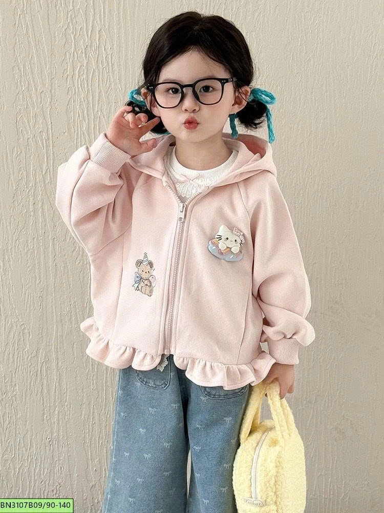 ÁO KHOÁC NỈ BÈO PHỐI QUẦN JEAN ỐNG RỘNG CHO BÉ GÁI