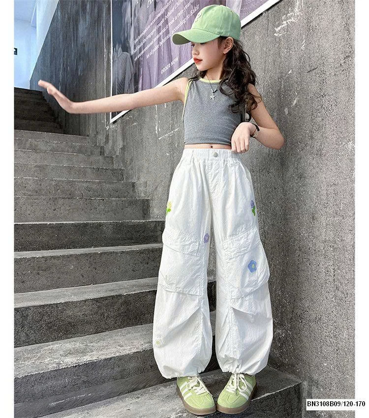 QUẦN GIÓ  ỐNG RỘNG THÊU HOA