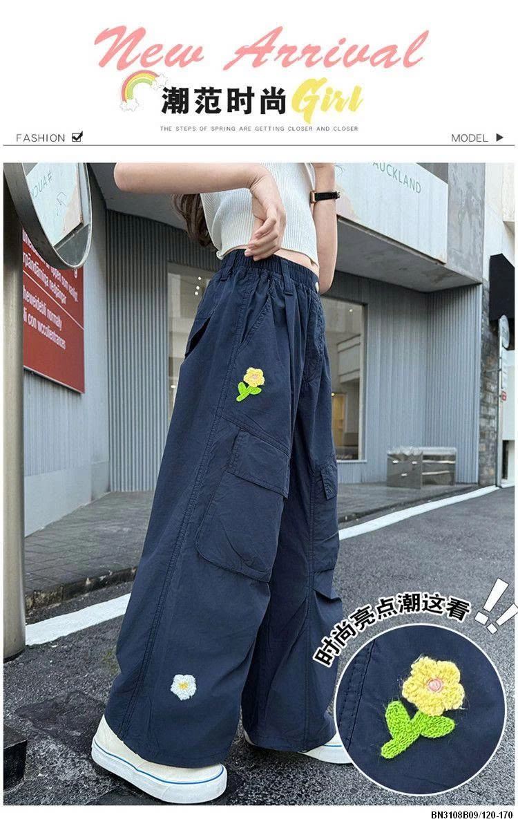 QUẦN GIÓ  ỐNG RỘNG THÊU HOA