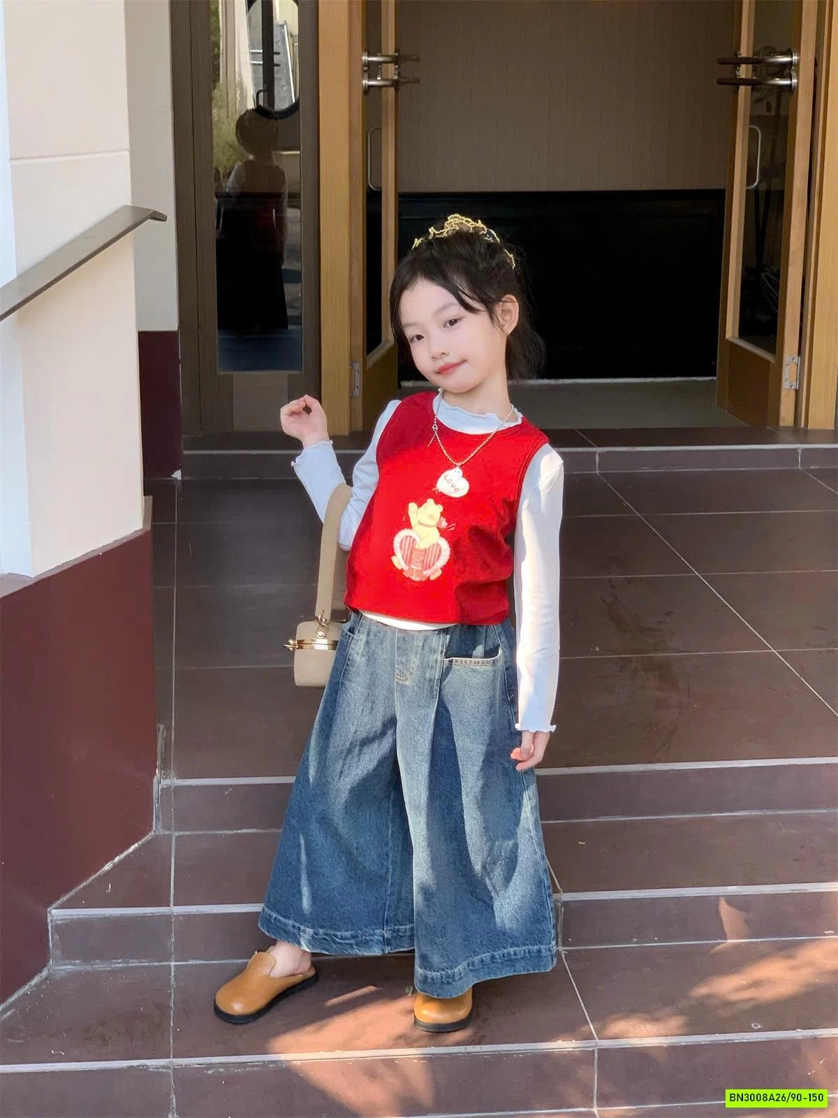 SET ÁO ĐỎ MIX QUẦN JEANS ỐNG RỘNG