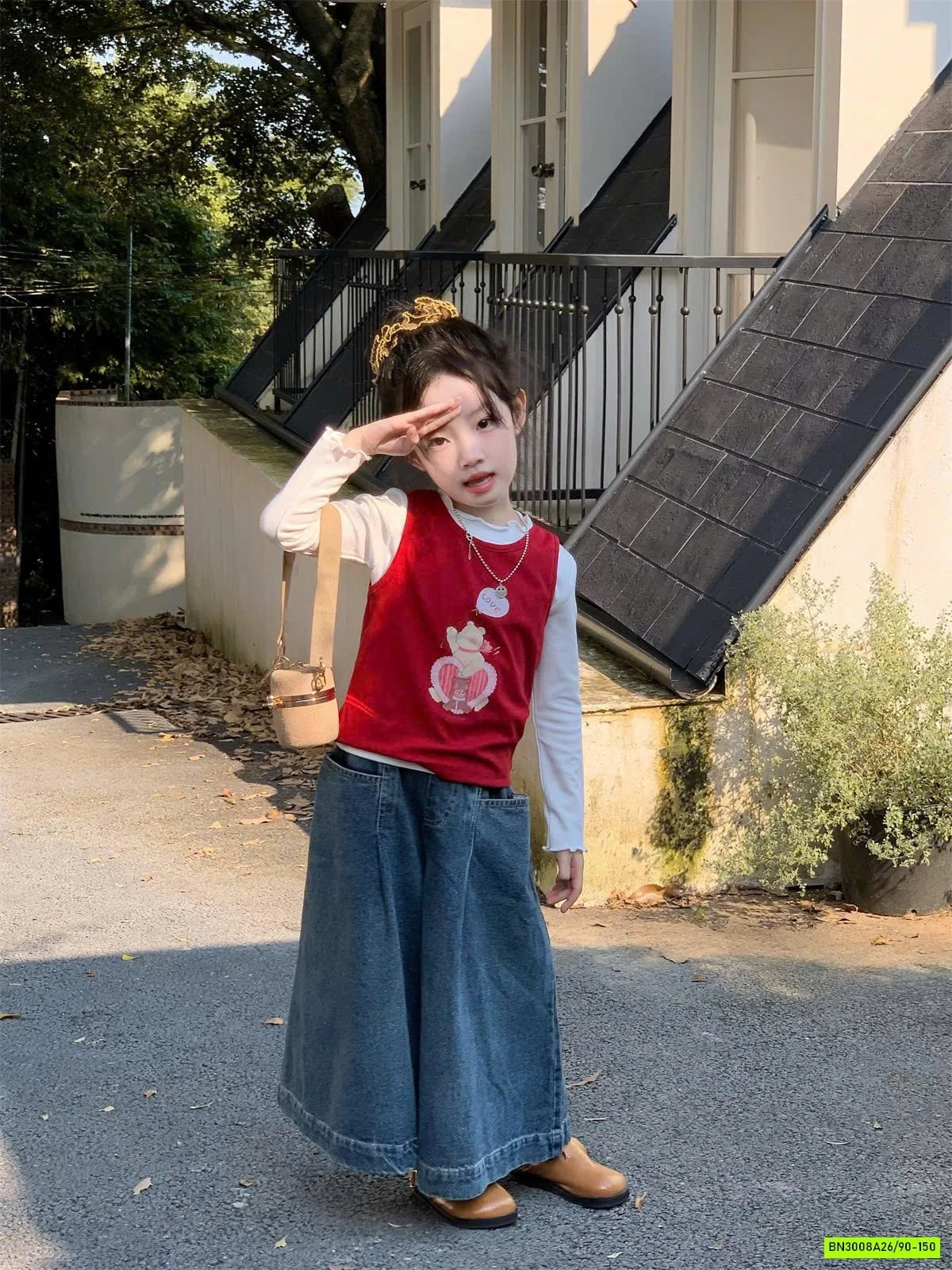 SET ÁO ĐỎ MIX QUẦN JEANS ỐNG RỘNG