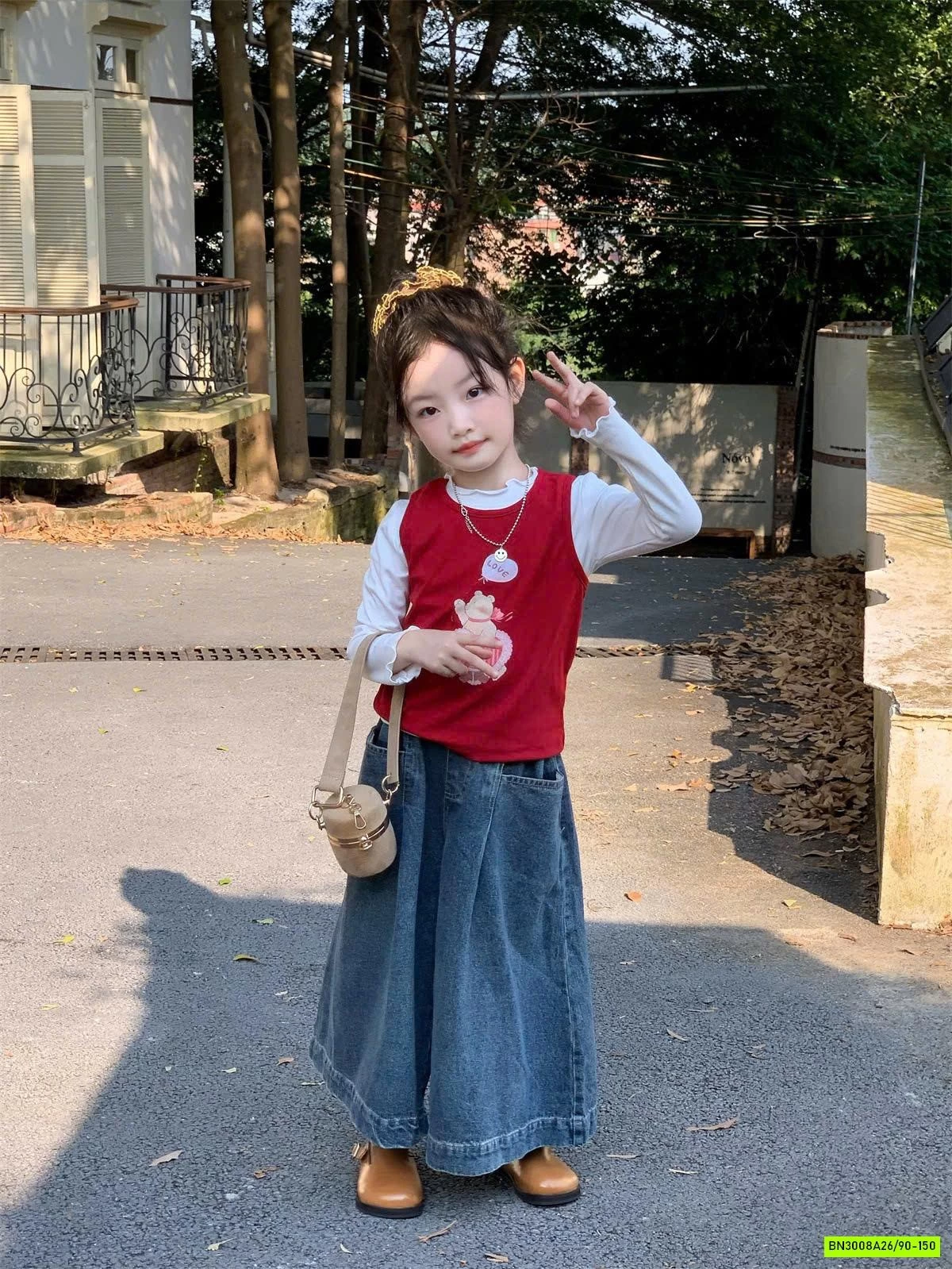 SET ÁO ĐỎ MIX QUẦN JEANS ỐNG RỘNG