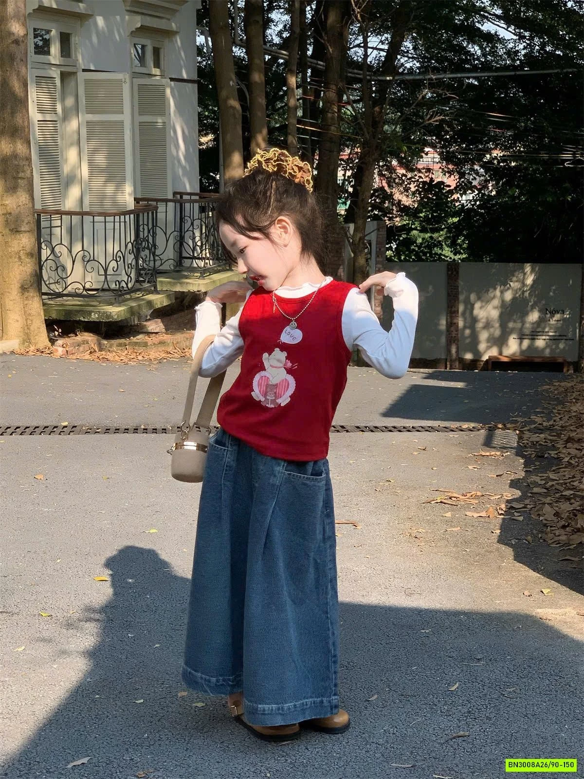 SET ÁO ĐỎ MIX QUẦN JEANS ỐNG RỘNG