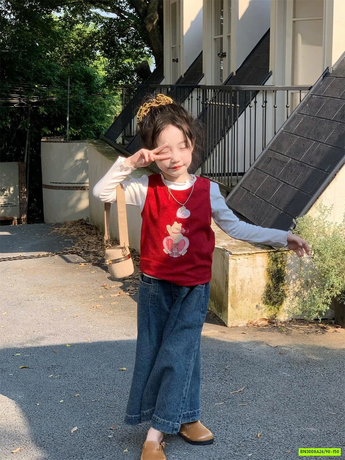 SET ÁO ĐỎ MIX QUẦN JEANS ỐNG RỘNG