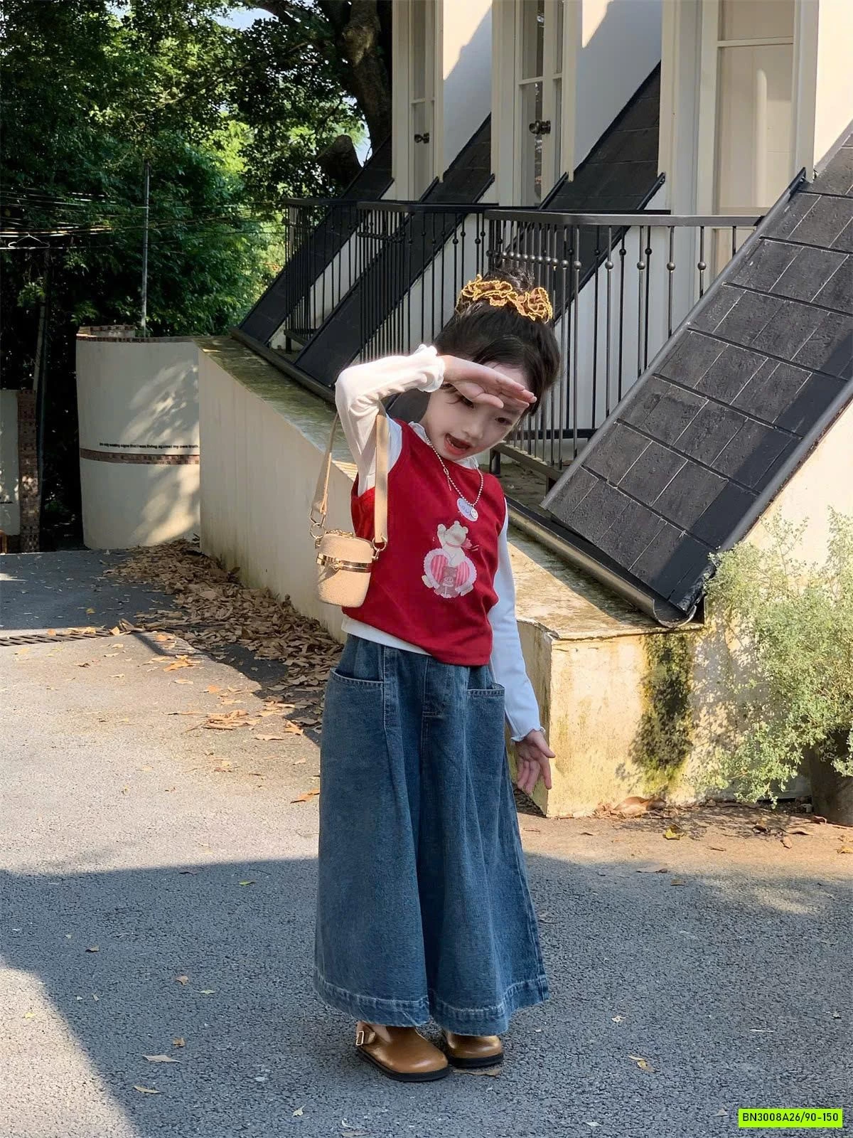 SET ÁO ĐỎ MIX QUẦN JEANS ỐNG RỘNG