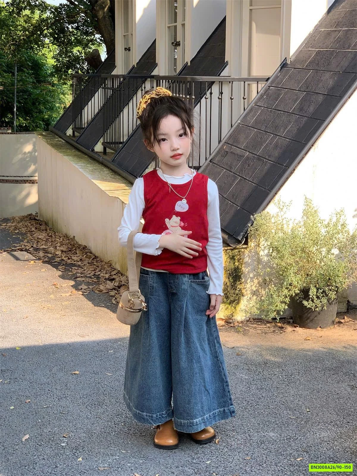 SET ÁO ĐỎ MIX QUẦN JEANS ỐNG RỘNG