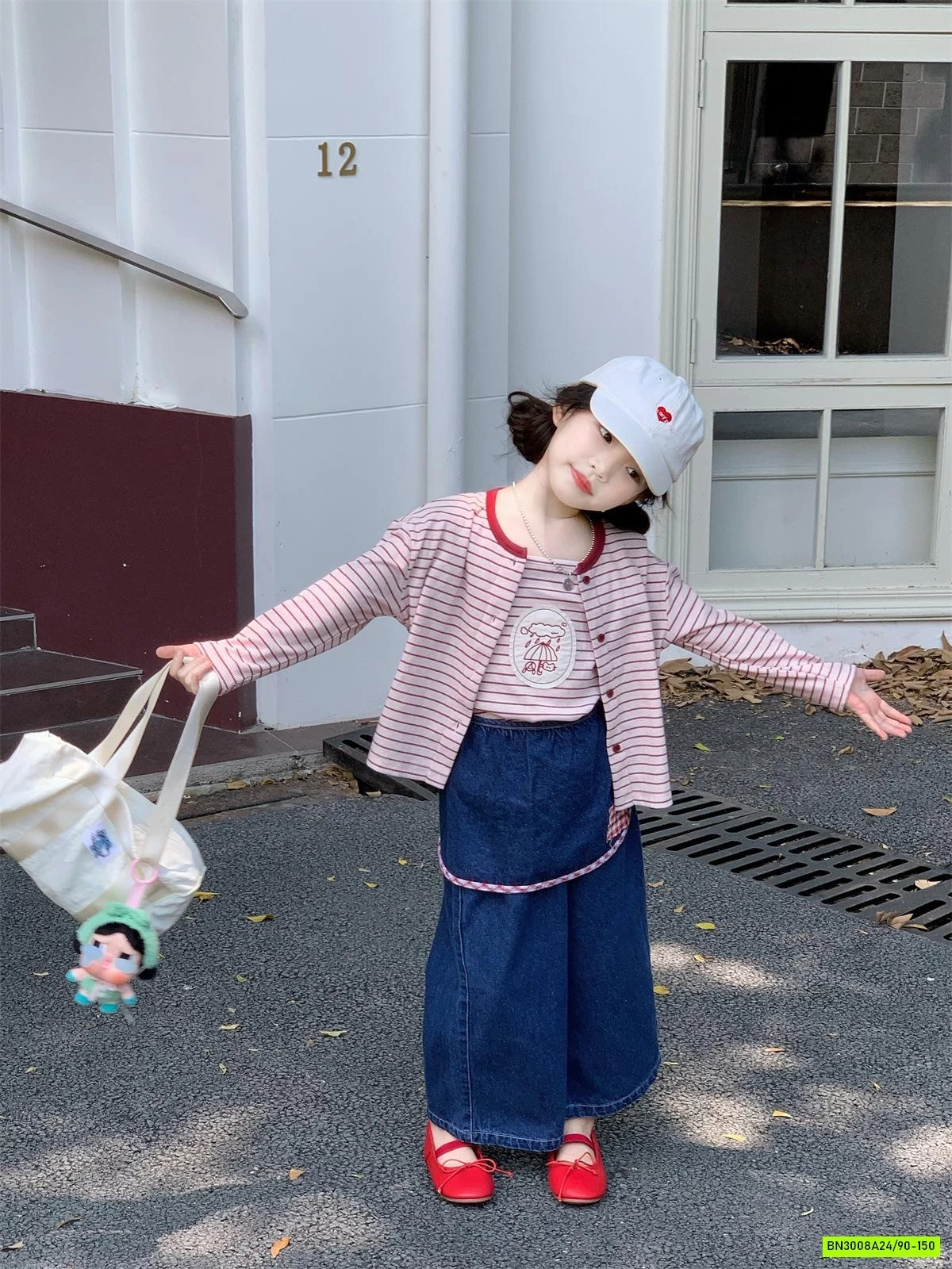 SET ÁO KẺ MIX JEANS SUÔNG