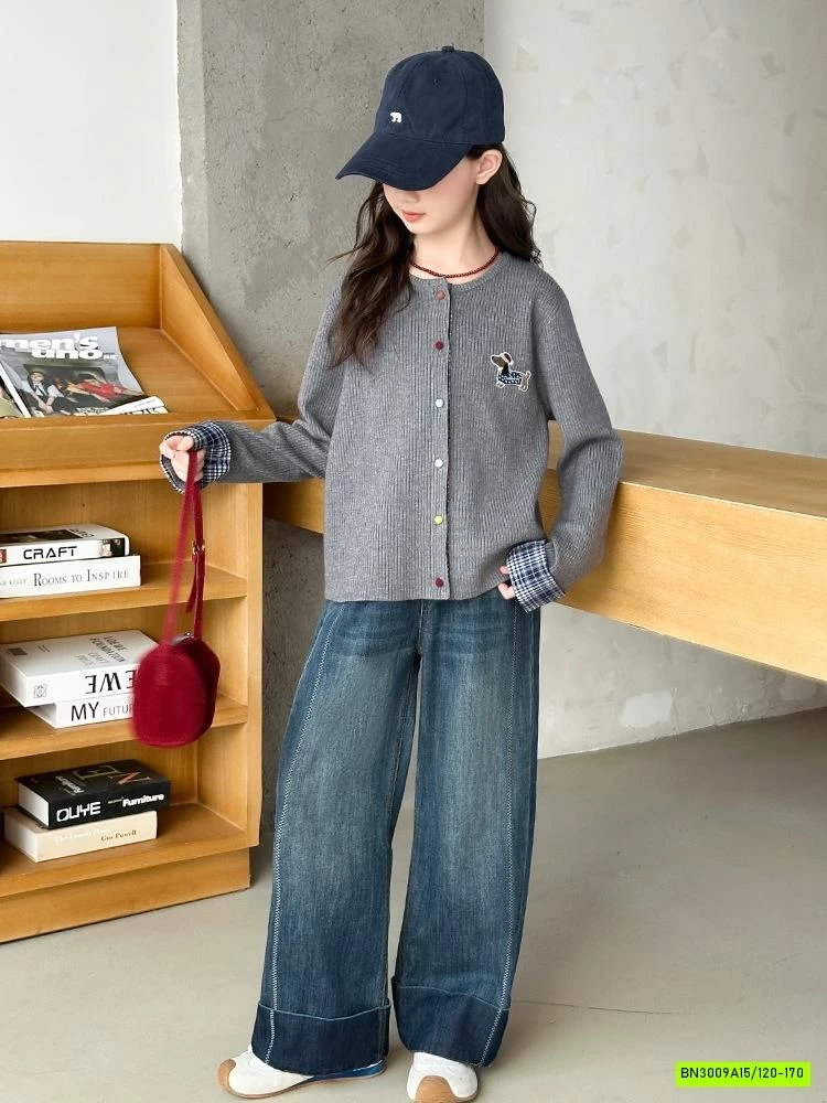 CARDIGAN LOGO CÚN MIX JEANS SUÔNG