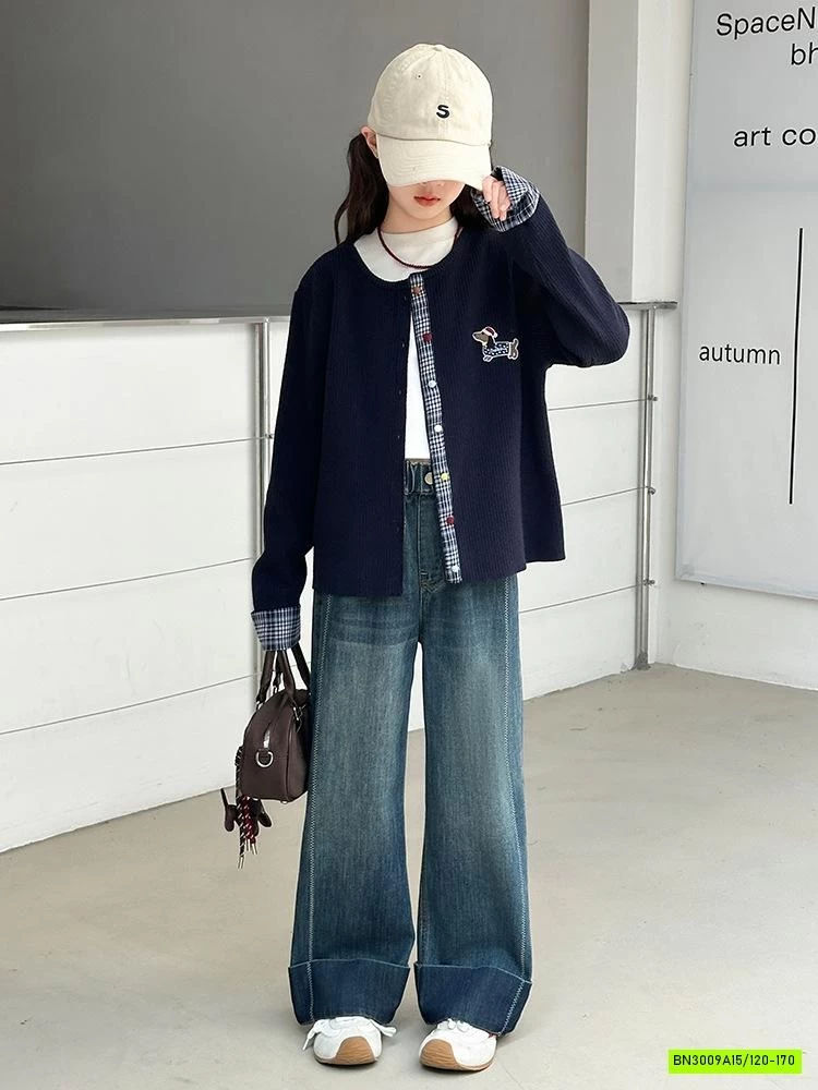 CARDIGAN LOGO CÚN MIX JEANS SUÔNG