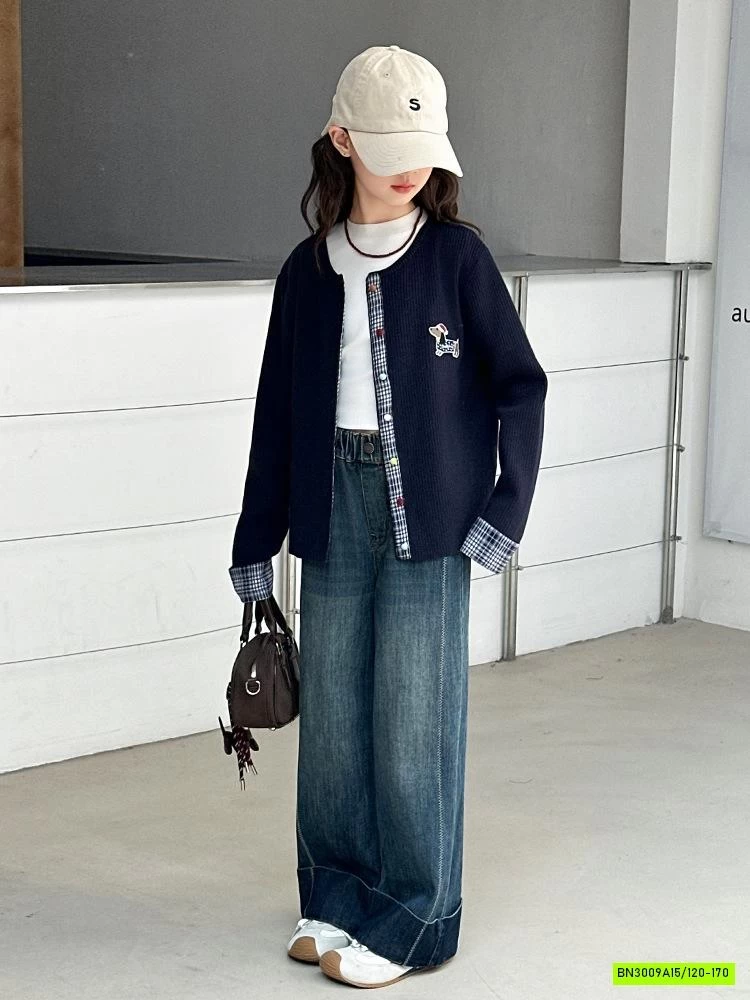 CARDIGAN LOGO CÚN MIX JEANS SUÔNG