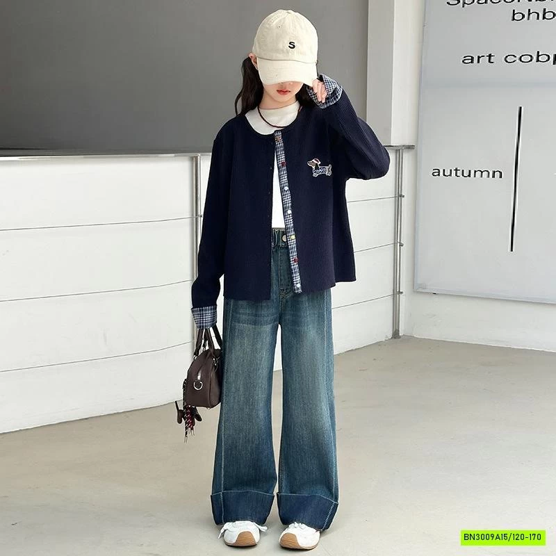 CARDIGAN LOGO CÚN MIX JEANS SUÔNG