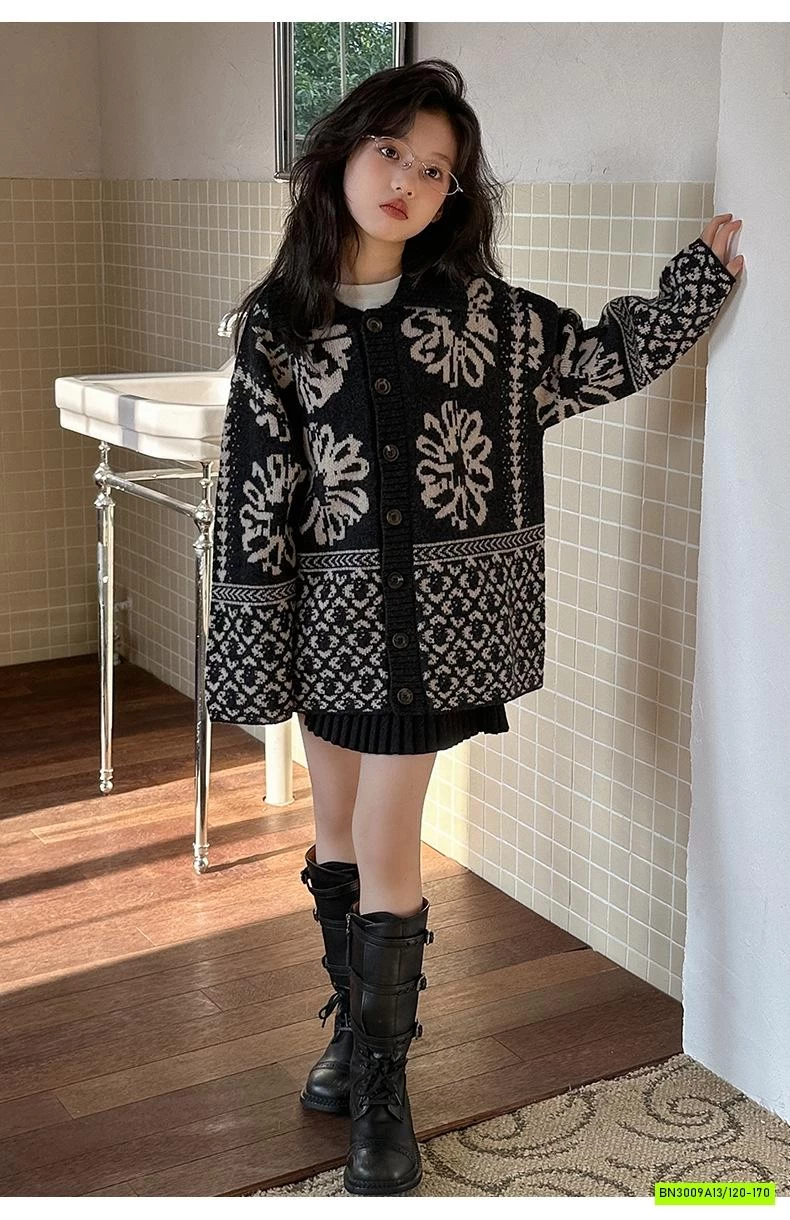 KHOÁC LEN ĐEN IN HOA SANG CHẢNH