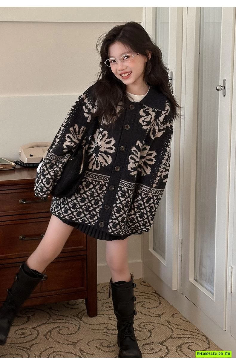 KHOÁC LEN ĐEN IN HOA SANG CHẢNH