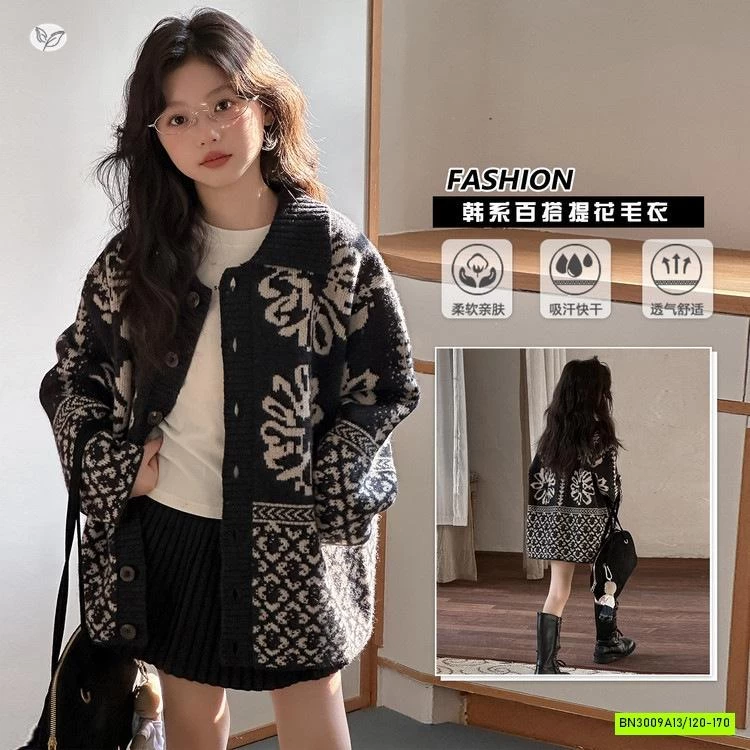 KHOÁC LEN ĐEN IN HOA SANG CHẢNH