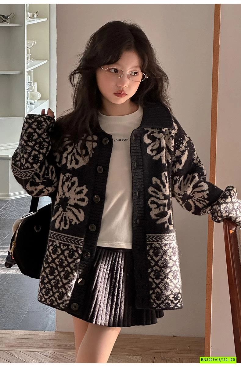 KHOÁC LEN ĐEN IN HOA SANG CHẢNH