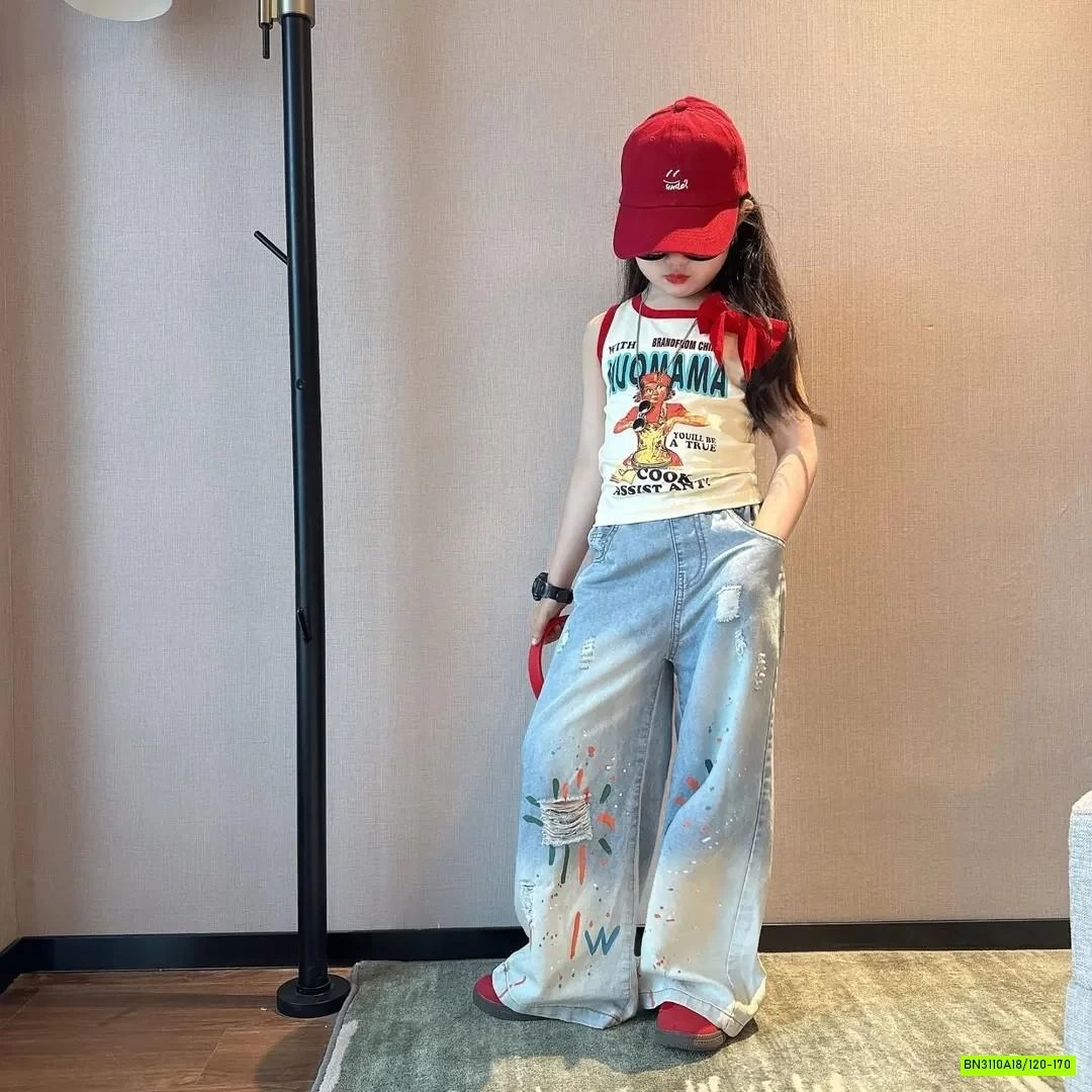 ÁO SÁT NÁCH MIX JEANS SUÔNG IN HÌNH