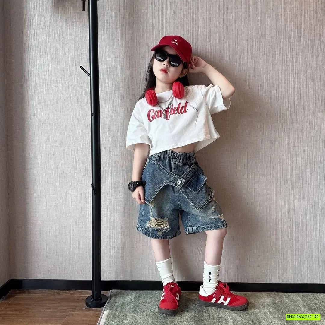 CROP TOP MIX SHORT JEANS CÁ TÍNH