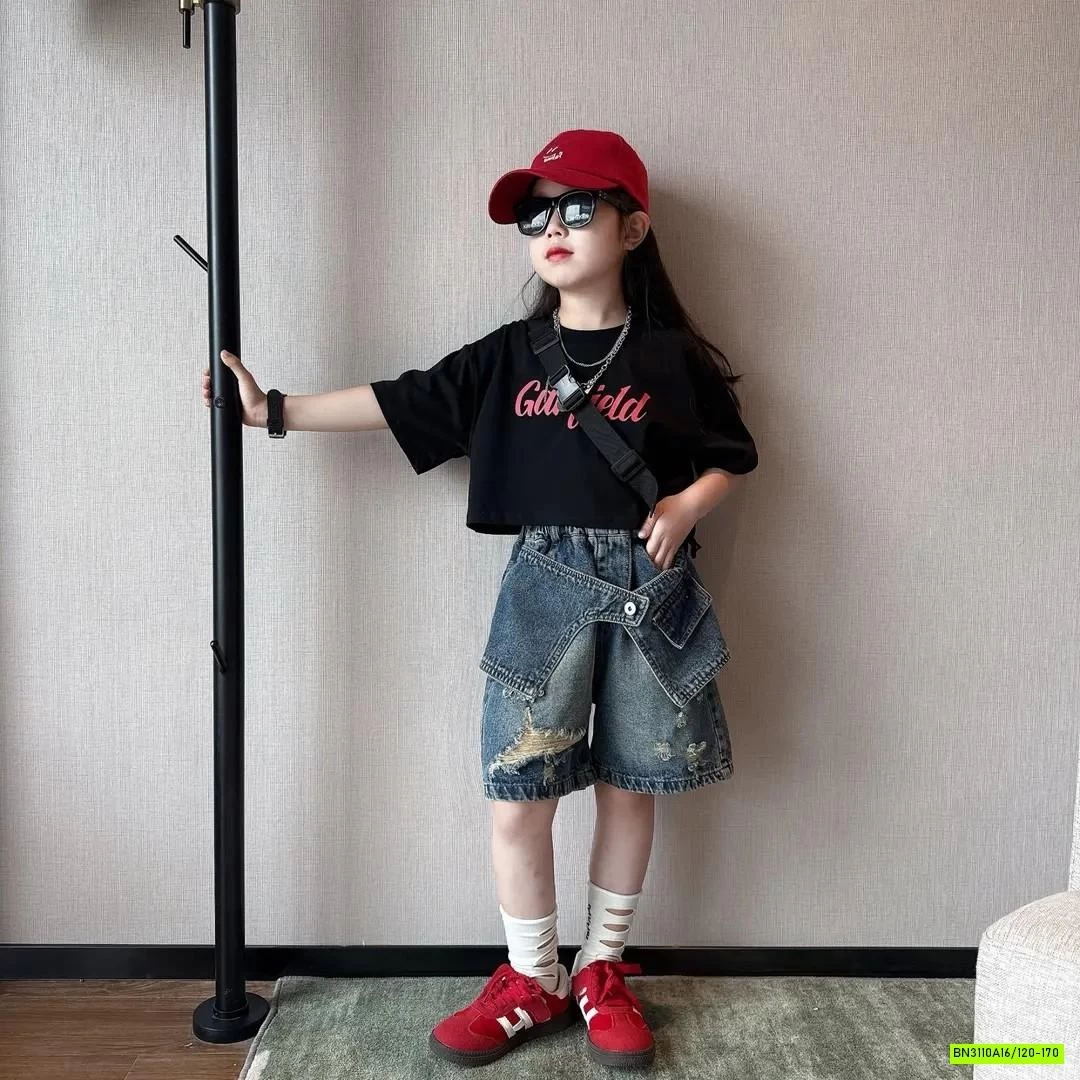 CROP TOP MIX SHORT JEANS CÁ TÍNH