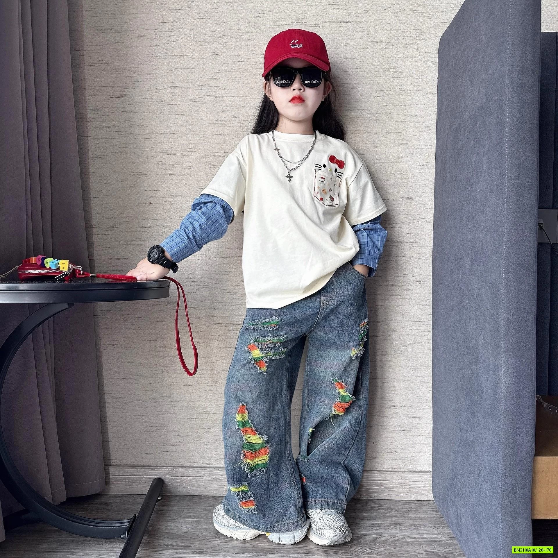 ÁO THUN GIẢ 2 LỚP MIX JEANS RÁCH PHỐI MÀU