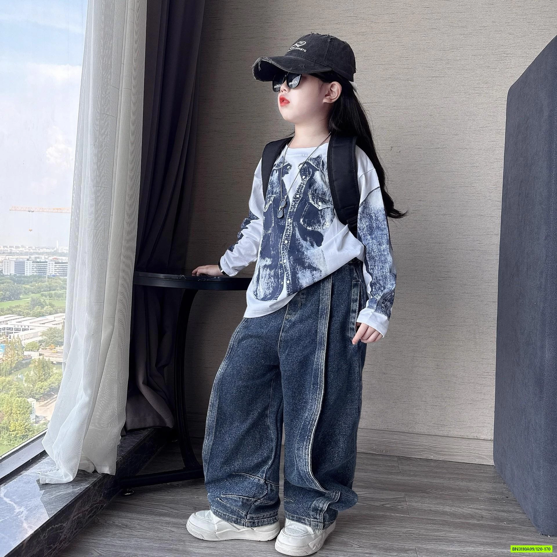 ÁO THUN IN HÌNH MIX JEANS SUÔNG GÂN TRƯỚC