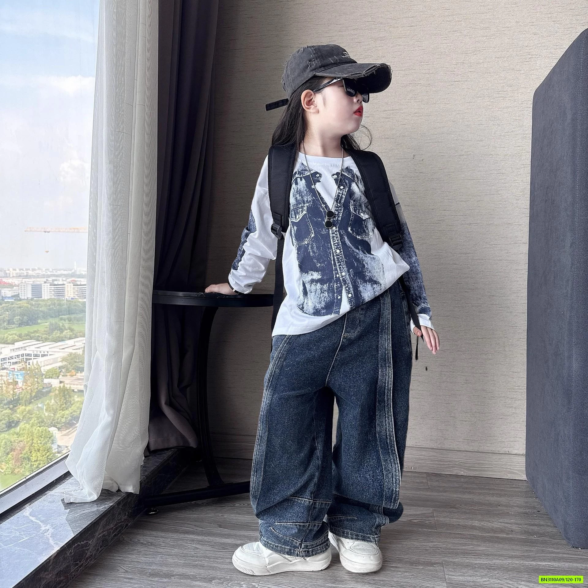 ÁO THUN IN HÌNH MIX JEANS SUÔNG GÂN TRƯỚC