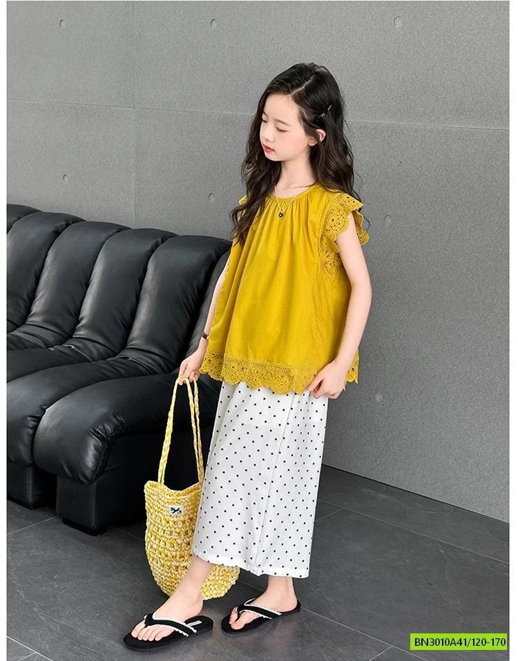 ÁO BABYDOLL VÀNG MIX QUẦN BI