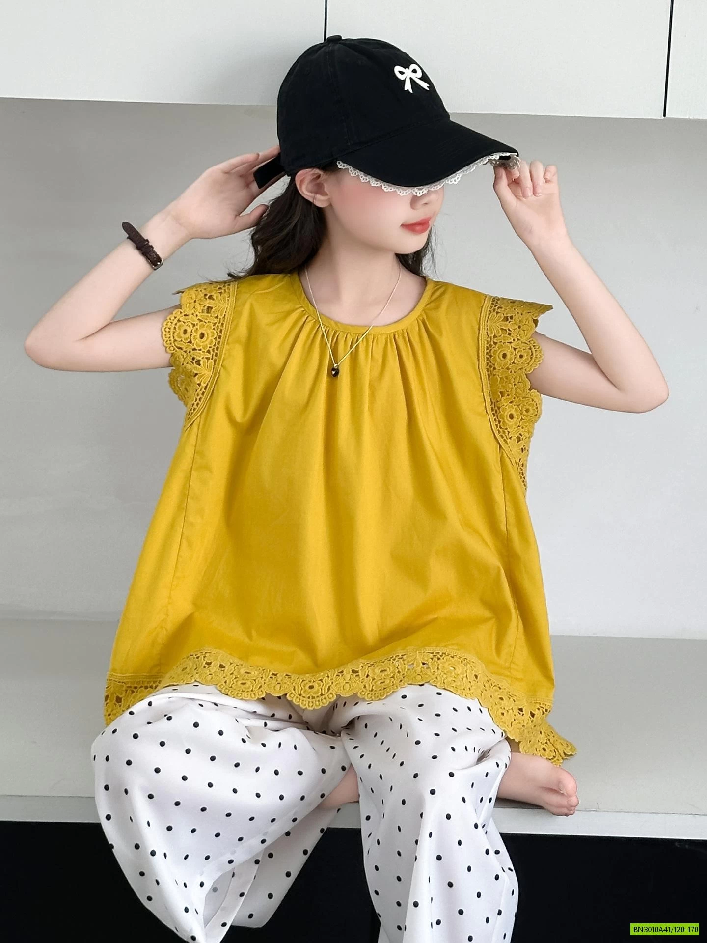 ÁO BABYDOLL VÀNG MIX QUẦN BI