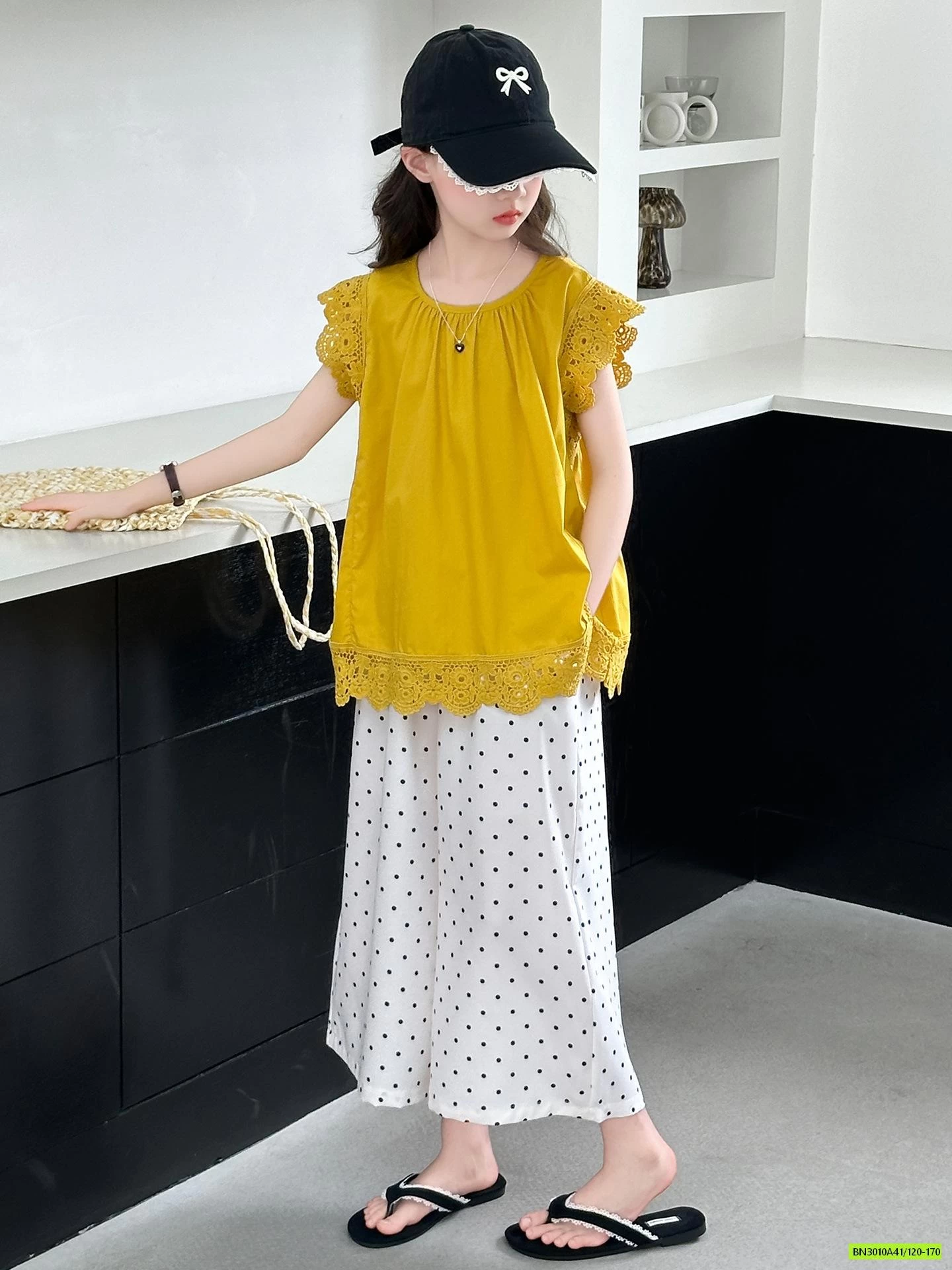 ÁO BABYDOLL VÀNG MIX QUẦN BI