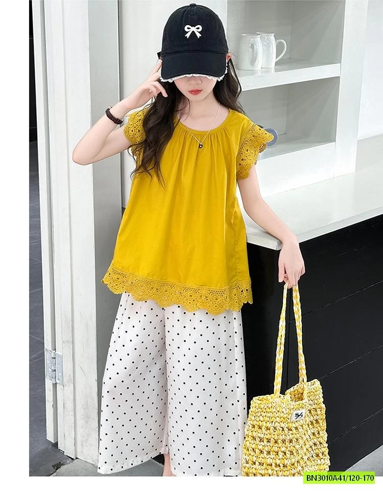 ÁO BABYDOLL VÀNG MIX QUẦN BI