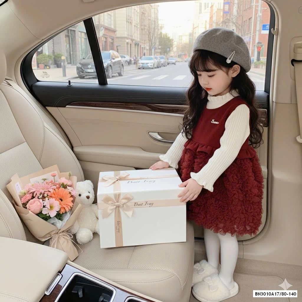 SÉT VÁY ĐỎ KÈM NƠ CÀI VOAN CHERRYOCO