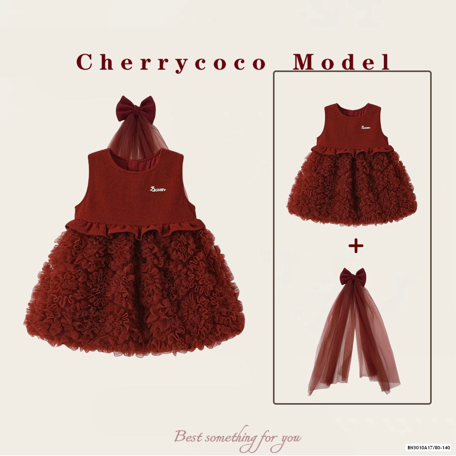 SÉT VÁY ĐỎ KÈM NƠ CÀI VOAN CHERRYOCO