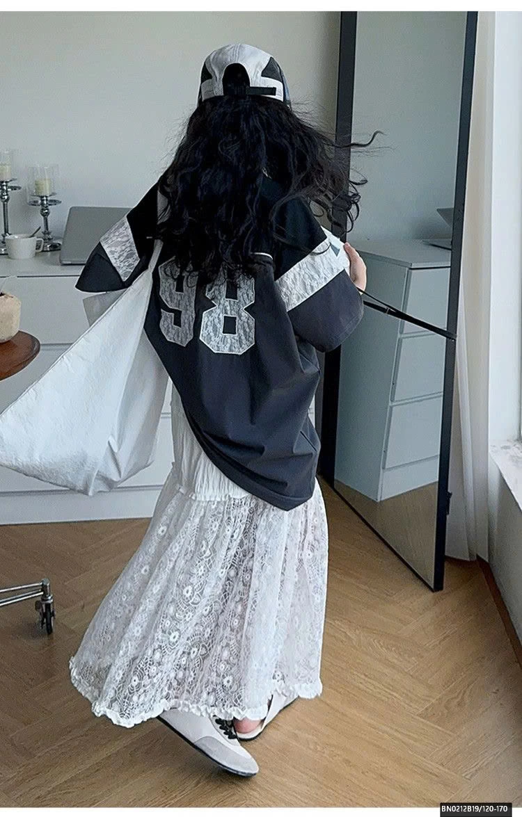 ÁO THUN THỂ THAO SỐ 98 MIX CHÂN VÁY REN DÀI