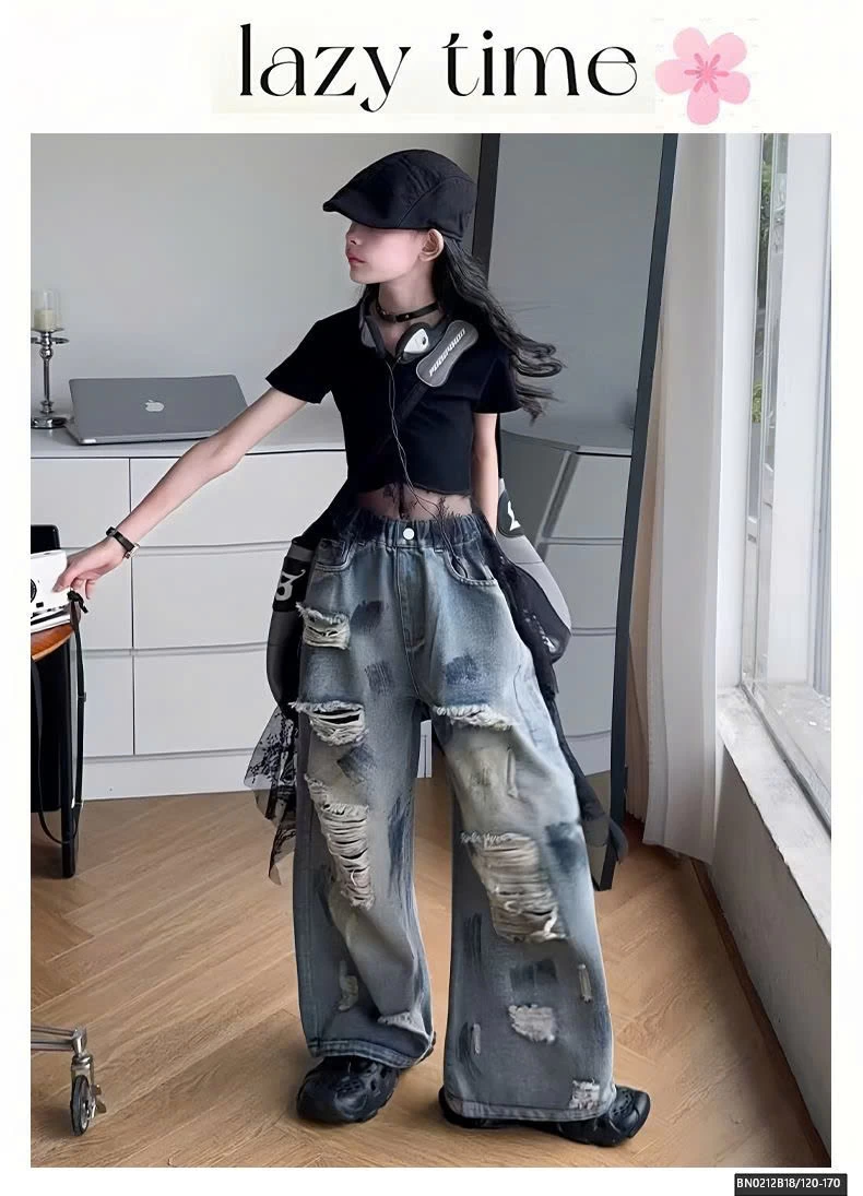 SÉT ÁO CROPTOP VIỀN REN MIX QUẦN JEAN RÁCH VẢY SƠN