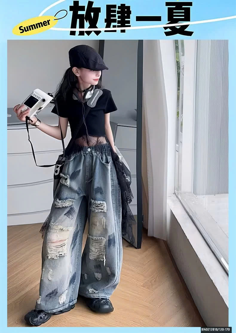 SÉT ÁO CROPTOP VIỀN REN MIX QUẦN JEAN RÁCH VẢY SƠN