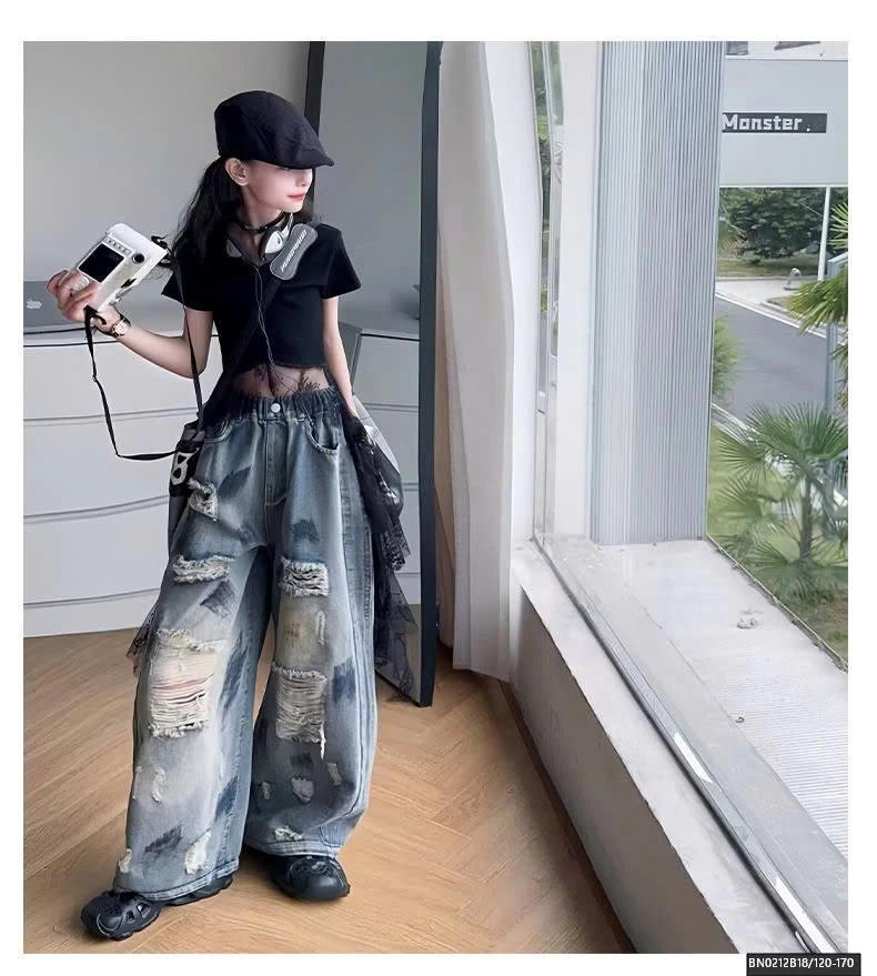 SÉT ÁO CROPTOP VIỀN REN MIX QUẦN JEAN RÁCH VẢY SƠN