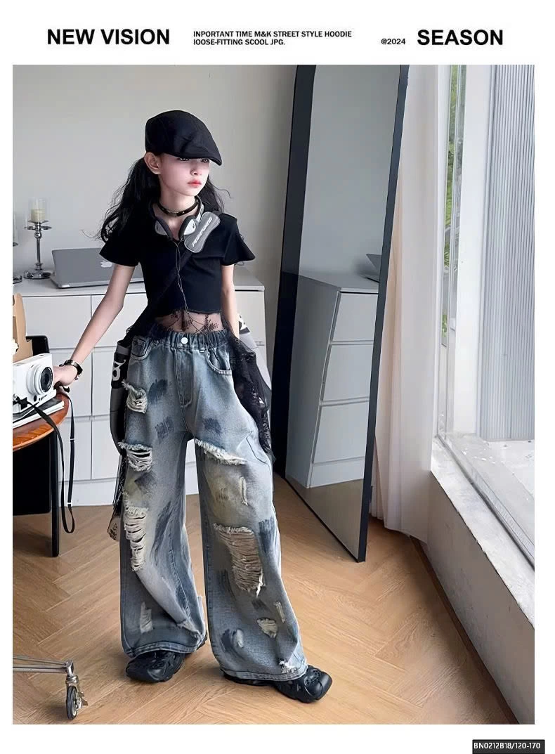 SÉT ÁO CROPTOP VIỀN REN MIX QUẦN JEAN RÁCH VẢY SƠN