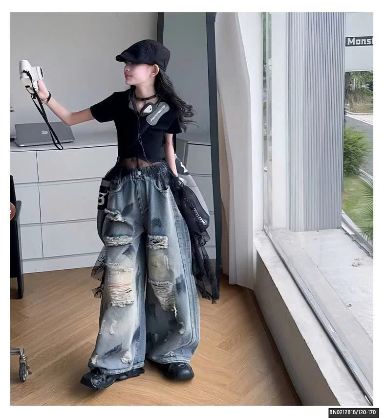 SÉT ÁO CROPTOP VIỀN REN MIX QUẦN JEAN RÁCH VẢY SƠN