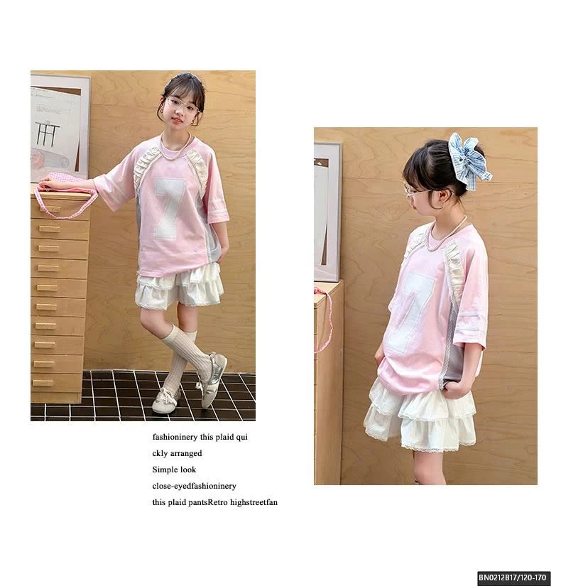 SET ÁO THUN HỒNG PHỐI REN MIX CHÂN VÁY TẦNG BÈO