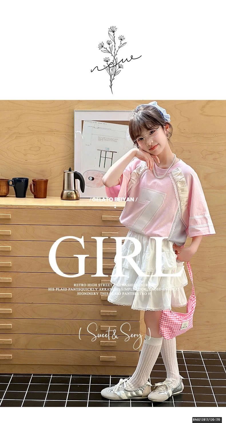 SET ÁO THUN HỒNG PHỐI REN MIX CHÂN VÁY TẦNG BÈO