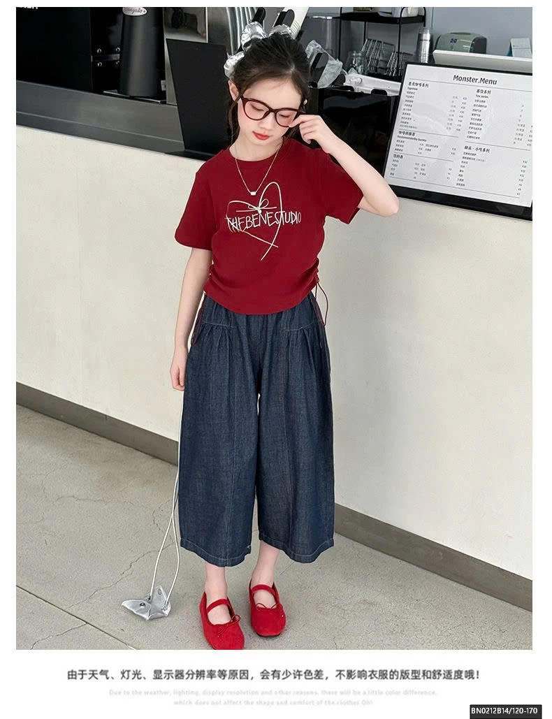 SÉT ÁO THUN ĐỎ RÚT EO MIX QUẦN DENIM DÁNG LỠ