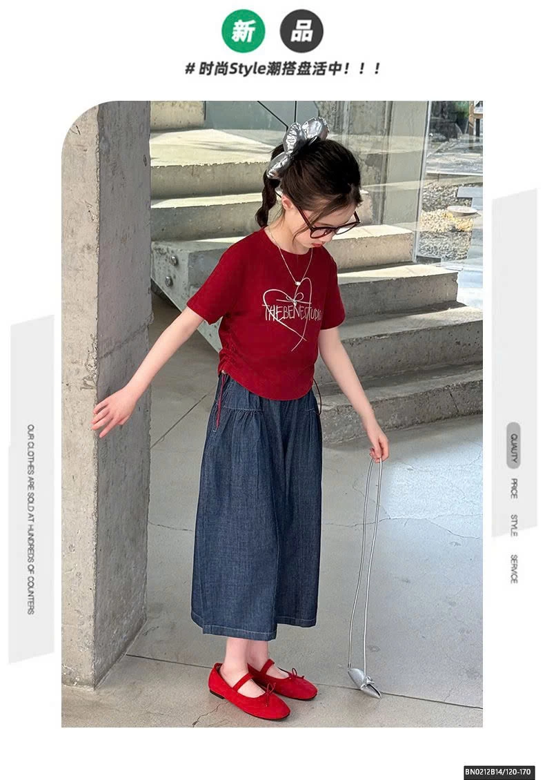 SÉT ÁO THUN ĐỎ RÚT EO MIX QUẦN DENIM DÁNG LỠ