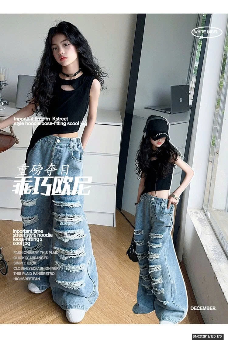 QUẦN JEAN RÁCH MIX ÁO BA LỖ HỞ LỪNG CÁ TÍNH