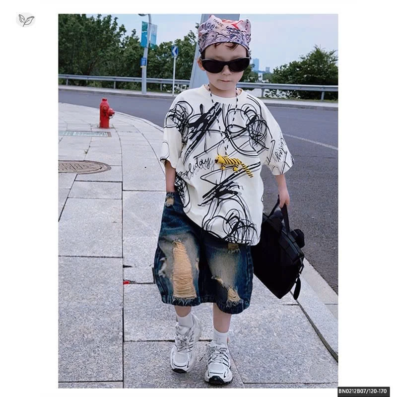 SÉT QUẦN SHORT JEAN RÁCH MIX ÁO THUN HỌA TIẾT