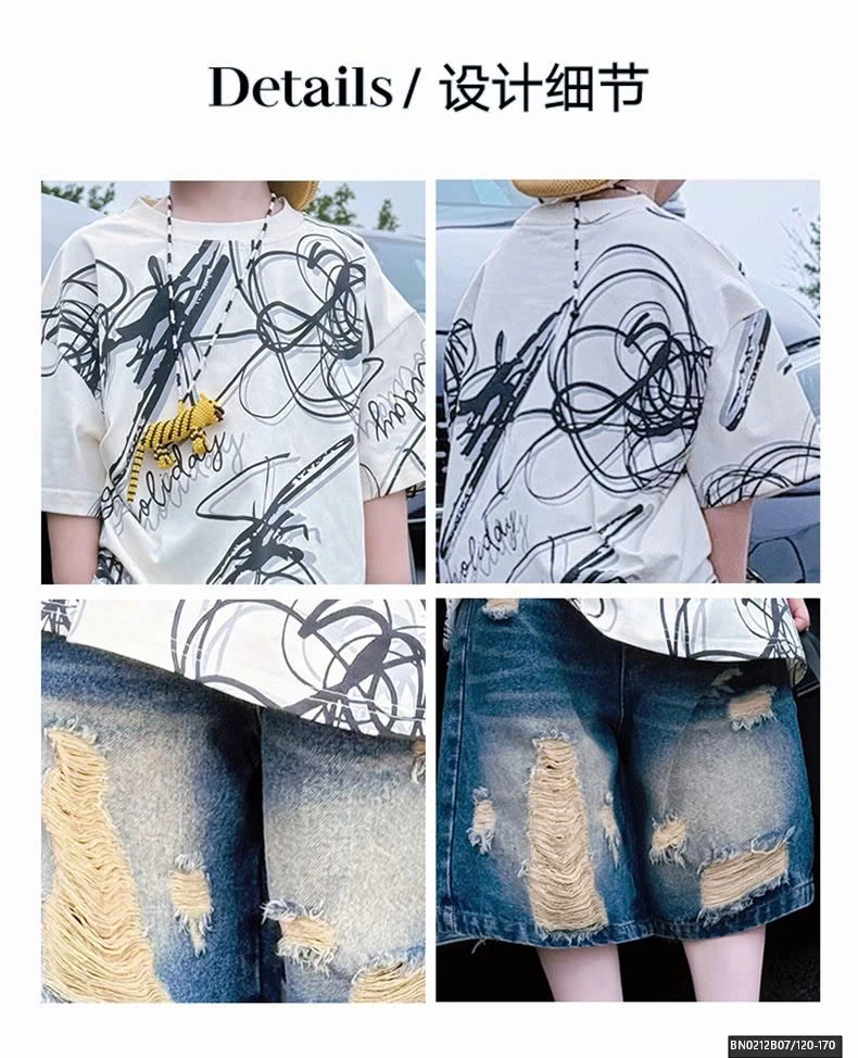 SÉT QUẦN SHORT JEAN RÁCH MIX ÁO THUN HỌA TIẾT