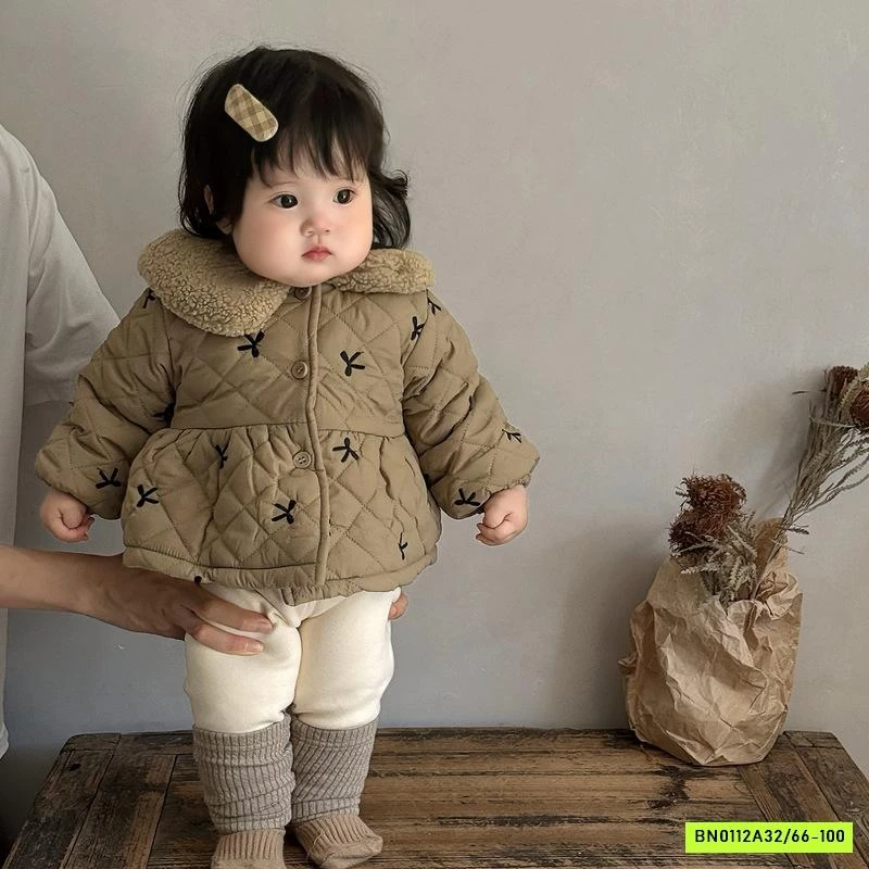 KHOÁC PHAO CỔ SEN THÊU NƠ LÓT LÔNG SZ NHÍ