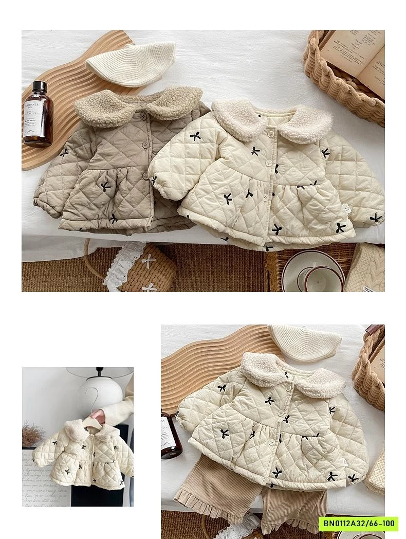 KHOÁC PHAO CỔ SEN THÊU NƠ LÓT LÔNG SZ NHÍ