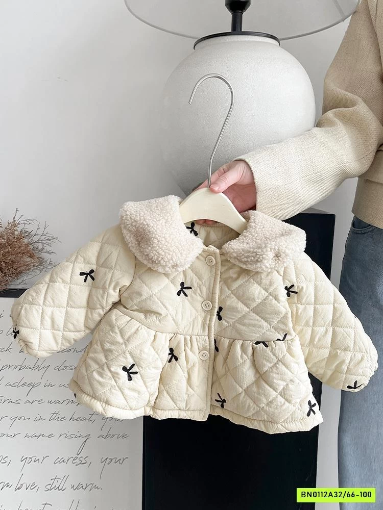 KHOÁC PHAO CỔ SEN THÊU NƠ LÓT LÔNG SZ NHÍ