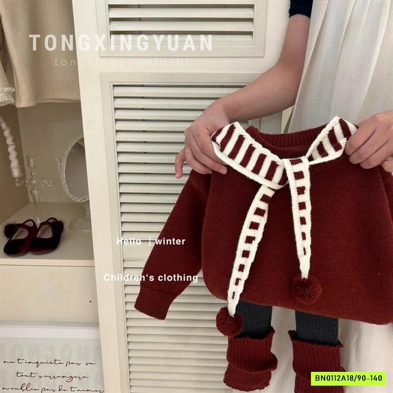 ÁO LEN ĐỎ KÈM KHĂN CHOÀNG MIX LEGGING